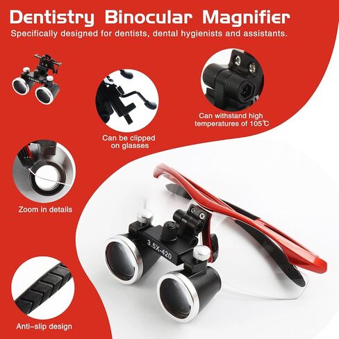 Dental Surgical Loupe 420mm Burgundy 3.5X Magnification Working Distance for Dental Professionals Student to Practice Use Safety Goggle in Kuwait