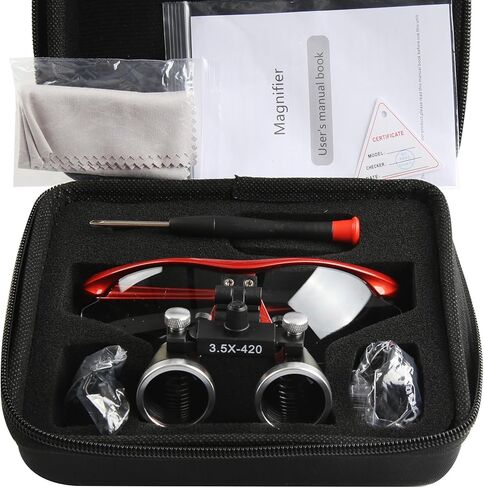 Dental Surgical Loupe 420mm Burgundy 3.5X Magnification Working Distance for Dental Professionals Student to Practice Use Safety Goggle in Kuwait