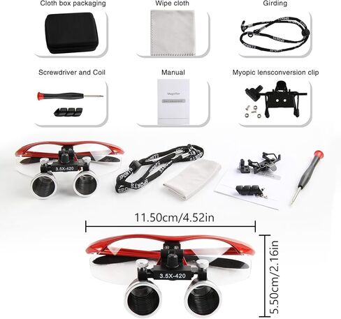 Dental Surgical Loupe 420mm Burgundy 3.5X Magnification Working Distance for Dental Professionals Student to Practice Use Safety Goggle in Kuwait