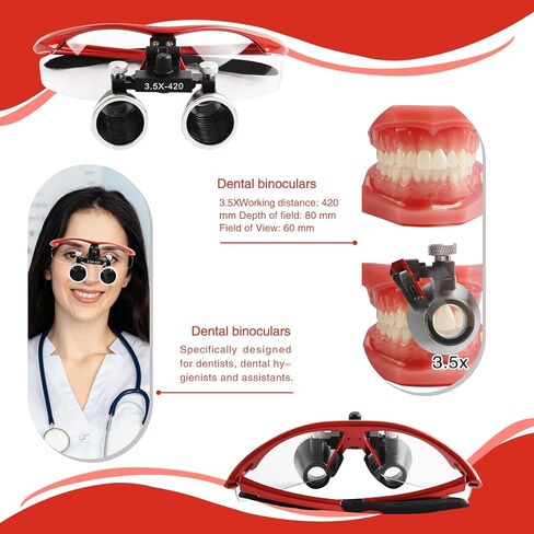 Dental Surgical Loupe 420mm Burgundy 3.5X Magnification Working Distance for Dental Professionals Student to Practice Use Safety Goggle in Kuwait