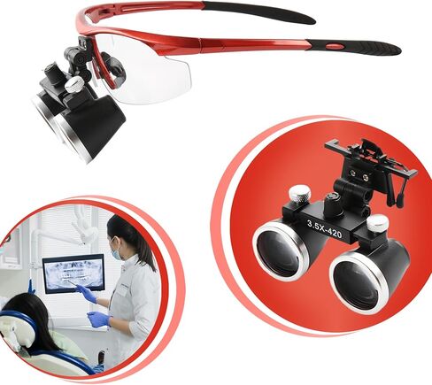 Dental Surgical Loupe 420mm Burgundy 3.5X Magnification Working Distance for Dental Professionals Student to Practice Use Safety Goggle in Kuwait