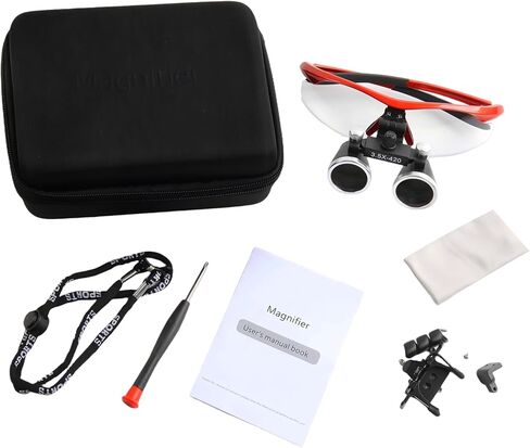 Dental Surgical Loupe 420mm Burgundy 3.5X Magnification Working Distance for Dental Professionals Student to Practice Use Safety Goggle in Kuwait