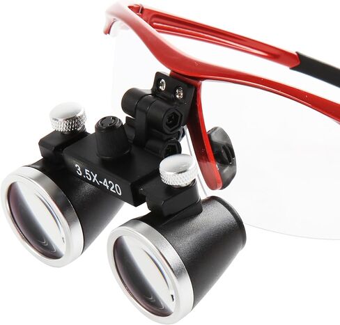 Dental Surgical Loupe 420mm Burgundy 3.5X Magnification Working Distance for Dental Professionals Student to Practice Use Safety Goggle in Kuwait