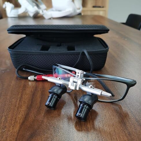 Dental Ergonomic Binocular Loupes 48° 4.0X Ergo Loupes Working Distance 350-450mm Surgical Magnifying Glasses, 5W LED Light Headlamp Four Level Adjustable (4.0X with LED Light) in Saudi Arabia