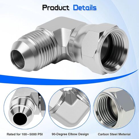 6500-08-08 تركيب هيدروليكي 1/2 بوصة JIC 37 درجة ذكر X 1/2 بوصة أنثى JIC 90 درجة محول الكوع، معايير SAE J514 موصل وصلات أنابيب الصلب الكربوني للأنظمة الهيدروليكية (عبوتان) in Kuwait