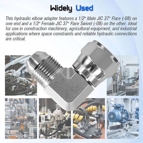 6500-08-08 تركيب هيدروليكي 1/2 بوصة JIC 37 درجة ذكر X 1/2 بوصة أنثى JIC 90 درجة محول الكوع، معايير SAE J514 موصل وصلات أنابيب الصلب الكربوني للأنظمة الهيدروليكية (عبوتان) in Kuwait