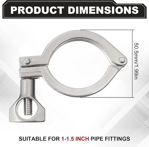 Duraaamo 12 Pcs Stainless Steel 304 Tri Clamp Heavy Duty Single Pin Tri Clamp Generic with Wing Nut for Ferrule Tc with Silicone Gasket (1.5") in Kuwait