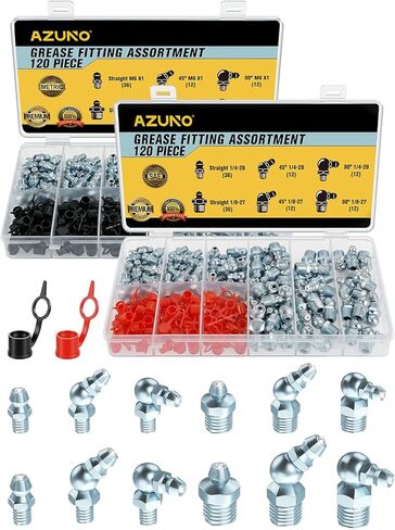مجموعة تركيبات الشحوم AZUNO، 240 قطعة SAE وحلمات الشحوم المترية NPT 1/4 بوصة 1/8 بوصة M6 M10، تركيبات زيرك الشحوم المستقيمة 45 90 درجة مع أغطية لمسدس الشحوم in Kuwait