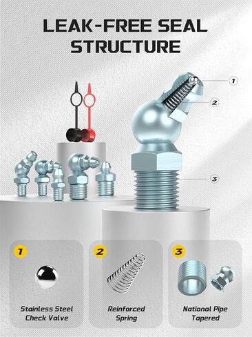 مجموعة تركيبات الشحوم AZUNO، 240 قطعة SAE وحلمات الشحوم المترية NPT 1/4 بوصة 1/8 بوصة M6 M10، تركيبات زيرك الشحوم المستقيمة 45 90 درجة مع أغطية لمسدس الشحوم in Kuwait