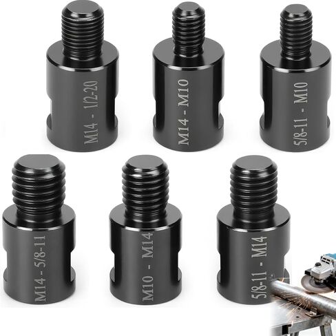 6 قطع محول خيط مطحنة الزوايا، M14-M10، M10-M14، M14-1/2"-20، 5/8"-11-M14، M14-5/8"-11، 5/8"-11-M10 تحويل ملحقات طاحونة الزوايا لتلميع عجلة الصنفرة، وسادة الدعم in Saudi Arabia