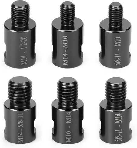 6 قطع محول خيط مطحنة الزوايا، M14-M10، M10-M14، M14-1/2"-20، 5/8"-11-M14، M14-5/8"-11، 5/8"-11-M10 تحويل ملحقات طاحونة الزوايا لتلميع عجلة الصنفرة، وسادة الدعم in Saudi Arabia