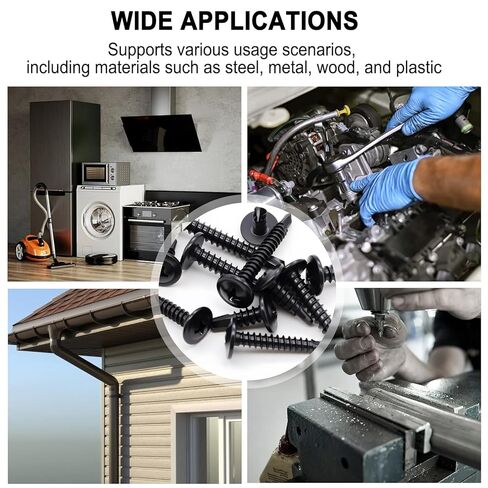 Taiss 1220 قطعة #8#10 براغي ذاتية اللصق للمعادن 410 براغي حفر ذاتية من الفولاذ المقاوم للصدأ (1/2 بوصة إلى 2 بوصة)، برغي معدني مطلي بالزنك الأسود للمعادن مع غسالة in Kuwait