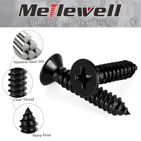 Mellewell #10 x 1 (100 قطعة) براغي معدنية مسطحة الرأس، براغي خشبية، لمسة نهائية سوداء من الفولاذ المقاوم للصدأ 18-8، براغي ذاتية التنصت in Saudi Arabia