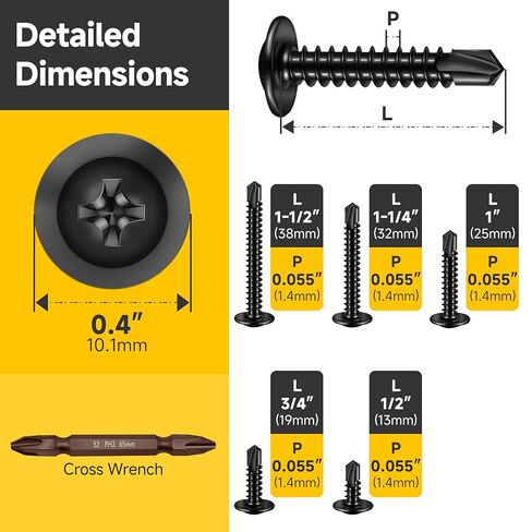 Mywish 145 Pieces #8 Self Tapping Screws Assortment Kit for Metal, Length 1/2"-1-1/2", 410 Stainless Steel Truss Head Self-Drilling Screws Black Oxided Quick Tapping Screw in Saudi Arabia