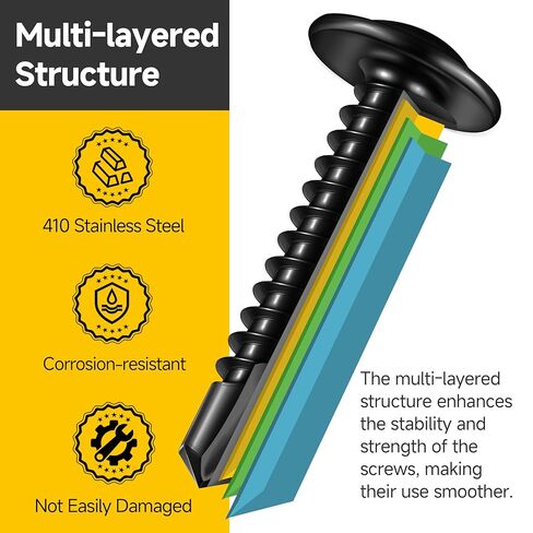 Mywish 145 Pieces #8 Self Tapping Screws Assortment Kit for Metal, Length 1/2"-1-1/2", 410 Stainless Steel Truss Head Self-Drilling Screws Black Oxided Quick Tapping Screw in Saudi Arabia