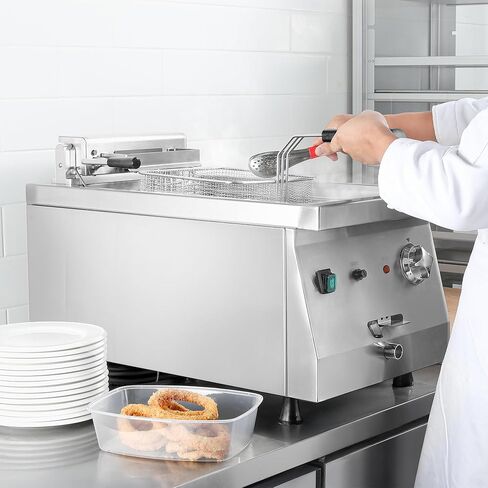 EGGKITPO 240V 9000W Commercial Electric Fryer with Oil Drain 13L Large Capacity 304 Stainless Steel Oil Tank Deep Fryer with Basket and Lid for Restaurant and Business (no plug) in Kuwait