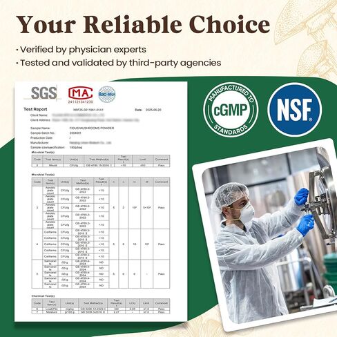 مسحوق مكملات الفطر Fidus 16 مع 17,300 مجم، 90 يومًا، بديل قهوة الفطر للمناعة والتركيز والطاقة مع الأشواغاندا، وعرف الأسد، والشاغا والريشي، والأجسام المثمرة 100% in Kuwait