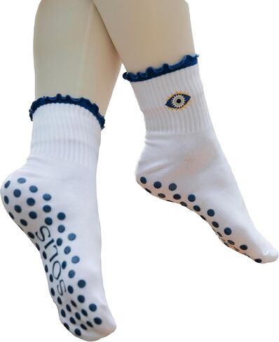 Non-Slip Pilates Socks with Grips for Women | Cute Grip Socks for Yoga Ballet Barefoot Workout | Design Anti Skid Athletic Socks | Set of 1 | Size 5-9 US Womens | Espresso Martini Crew Fit in Saudi Arabia