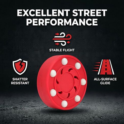 Street Roller Hockey Pucks - Outdoor Hockey Street Pucks with Rollers - Street，Roller and DEK Hockey-6 Packs + Single Pucks(Red - 1 Count) in Kuwait