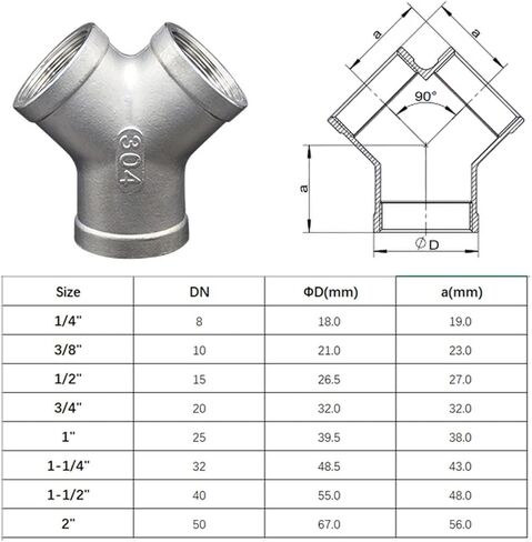Ball valve,three-way ball valve,304 Stainless Steel Y-way Internal Thread Tee Internal Thread Three-way Interface，1/4" 3/8" 1/2" 3/4" 1" 2" Stainless Steel Adapter Water Pipe Fitting(Size:DN20) in Saudi Arabia