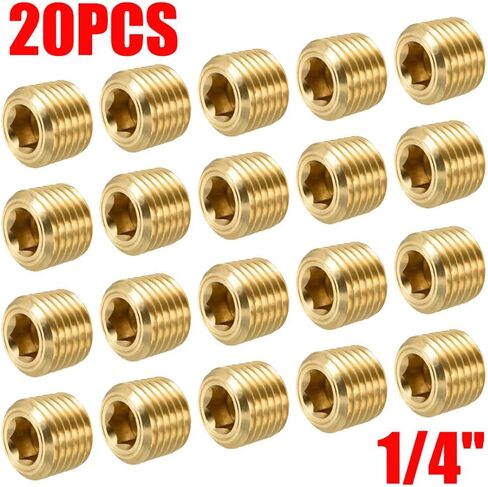 20Pcs Brass 1/4" NPT Male Pipe Plug Socket Head Cap Fitting, Gold-Tone Hex Internal Thread for Plumbing & HVAC in Saudi Arabia