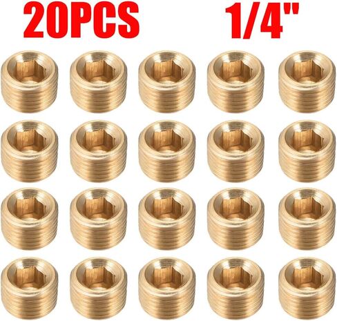 20Pcs Brass 1/4" NPT Male Pipe Plug Socket Head Cap Fitting, Gold-Tone Hex Internal Thread for Plumbing & HVAC in Saudi Arabia