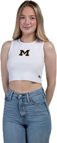 Hype & Vice Cut-Off Tank for Women (Small) - University of Michigan Top for Women, Cropped Fit Tank Top, College Shirts for Game Days - White in Saudi Arabia