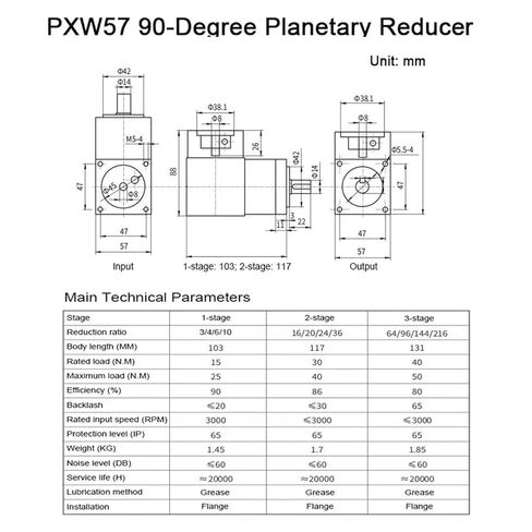 PXW57 نسبة علبة التروس المخفض الكوكبي 90 درجة 3/4/6/10 لـ Nema 23 Step ومحرك مؤازر (30) in Kuwait