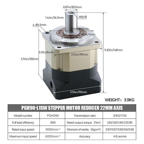 Helical Gearbox PGH90 6Arcmin High Precision Planetary Reducer with 14/19mm Input Engraver 90ST 750W Servo Motor(3 to 1-14MM for NEMA34) in Saudi Arabia