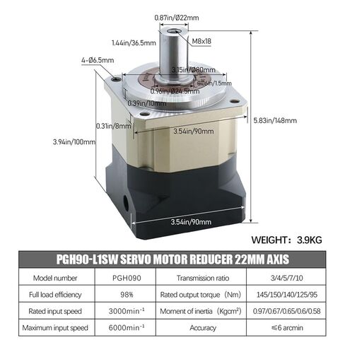 Helical Gearbox PGH90 6Arcmin High Precision Planetary Reducer with 14/19mm Input Engraver 90ST 750W Servo Motor(3 to 1-14MM for NEMA34) in Saudi Arabia