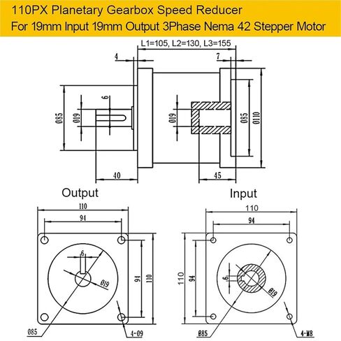 Nema 42 Motor Reducer Step-Down 110mm Servo Planetary Gearbox 19mm Input 19/22 Shaft for Stepper(Ratio 3 to 1,19In-19Out-Brushless) in Saudi Arabia