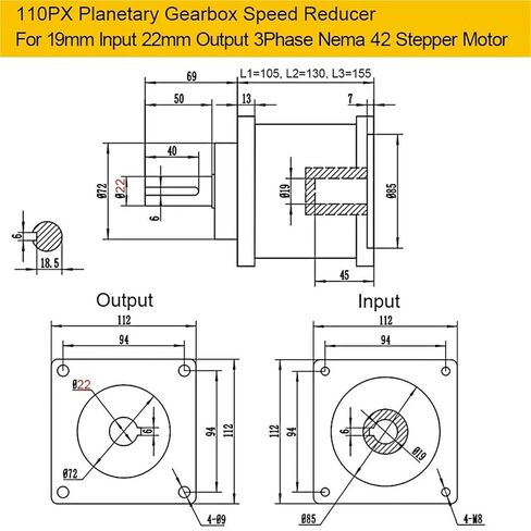 Nema 42 Motor Reducer Step-Down 110mm Servo Planetary Gearbox 19mm Input 19/22 Shaft for Stepper(Ratio 3 to 1,19In-19Out-Brushless) in Saudi Arabia