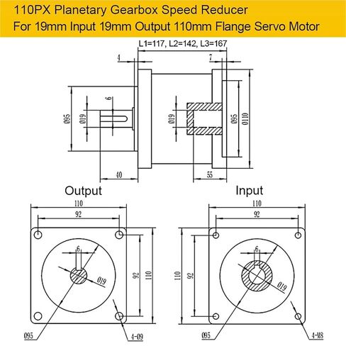 Nema 42 Motor Reducer Step-Down 110mm Servo Planetary Gearbox 19mm Input 19/22 Shaft for Stepper(Ratio 3 to 1,19In-19Out-Brushless) in Saudi Arabia