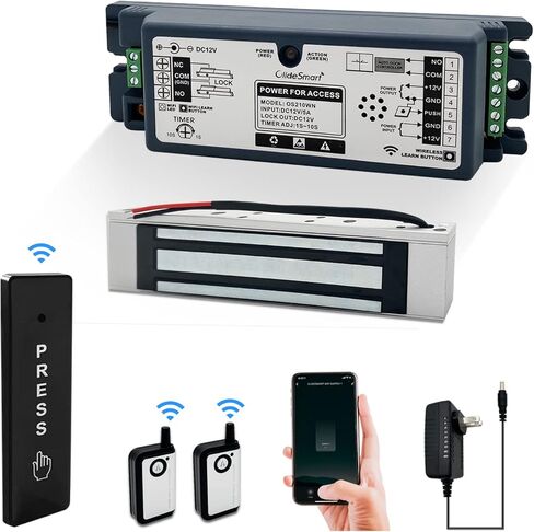 مجموعة نظام قفل الباب المغناطيسي الكهربائي بقوة 2.4 جيجا هرتز للتحكم في الوصول إلى واي فاي بقوة 400 رطل مع جهاز تحكم عن بعد وتطبيقات الهاتف الذكي، مقترن بمفتاح دفع نحيف لاسلكي (مجموعة قفل مغناطيسي كهربائي) in Kuwait