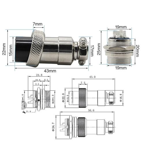 Air Outlet Connector Copper Plating Silver GX20 2.3.4.5.6.7.8.9.10.12.14.15core 1Pcs(2 pin) in Saudi Arabia