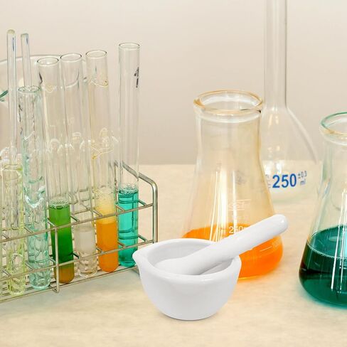 Research Enamel Mortar and Pestle Set with Grinding Rod, White Ceramic Bowl for Chemistry Lab Use in Saudi Arabia