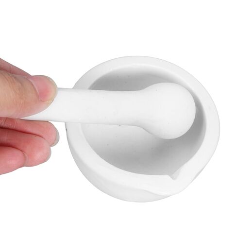 Research Enamel Mortar and Pestle Set with Grinding Rod, White Ceramic Bowl for Chemistry Lab Use in Saudi Arabia