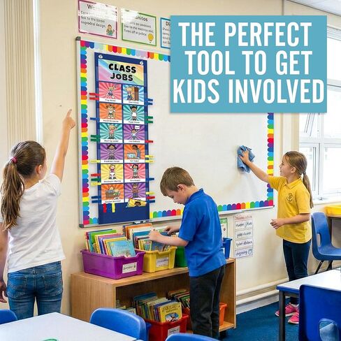 مخطط جيب الوظائف مع 47 بطاقة للفصول الدراسية ، مساعدون إدارة الفصل الدراسي الرسم البياني الأسود لمدرسة مرحلة ما قبل المدرسة الابتدائية ، يجب على المعلمين أن يحصلوا على اللوازم التعليمية للطلاب in Kuwait