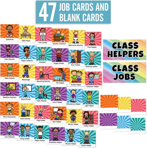 مخطط جيب الوظائف مع 47 بطاقة للفصول الدراسية ، مساعدون إدارة الفصل الدراسي الرسم البياني الأسود لمدرسة مرحلة ما قبل المدرسة الابتدائية ، يجب على المعلمين أن يحصلوا على اللوازم التعليمية للطلاب in Kuwait