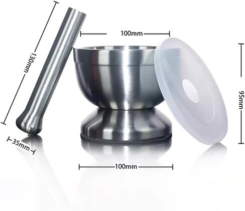 304 Stainless Steel Mortar and Pestle Set 100mm, Lab Grinding Bowl with Non-Slip Base for Herb Spice Paste Grinding in Saudi Arabia