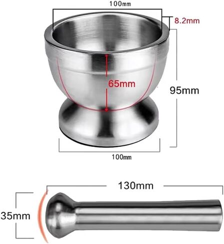 304 Stainless Steel Mortar and Pestle Set 100mm, Lab Grinding Bowl with Non-Slip Base for Herb Spice Paste Grinding in Saudi Arabia
