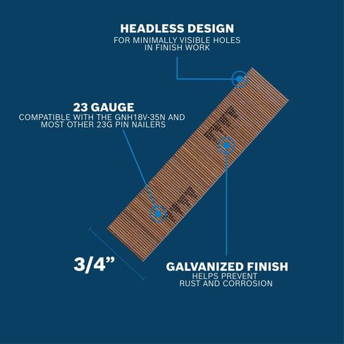 BOSCH GNH23G075GV 23-Gauge Pin Nails 3/4-Inch Galvanized Headless Finish Nails for Pin Nailer - 10000 Count Pack, Compatible with Most 23G Pin Nailers, Professional Grade Trim & Cabinetry Fasteners in Saudi Arabia