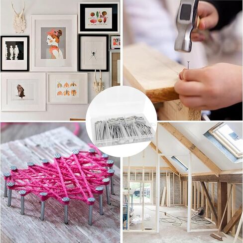 أظافر لتعليق الصور، مجموعة متنوعة من 350 قطعة من الأظافر النهائية، 5 أحجام صغيرة من الأظافر لتعليق الصور 20 مم - 50 مم، أظافر فولاذية مع صندوق تخزين، مجموعة تعليق على الحائط للمشروعات الفنية والخشبية in Kuwait