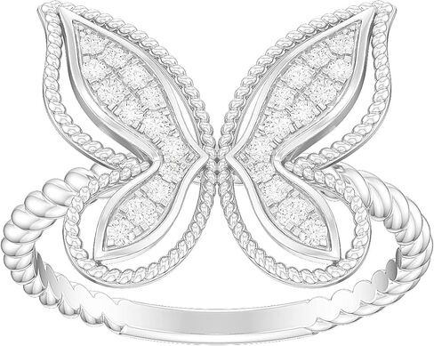 REAL 10K WHITE GOLD ROPE ROPE ROPE ROUND RECALIANT MIACHING SUMEMOND أو Moissanite Milgrain Butterfly Frans for Women in Saudi Arabia