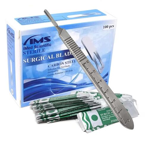 شفرات ديرما بلانينج من IMEDS #10R بمقبض - عبوة مكونة من 100 ماكينة حلاقة ديرمابلان لوجه المرأة + مقبض مشرط من الفولاذ المقاوم للصدأ #3 - أداة احترافية لبشرة ناعمة ومشرقة in Saudi Arabia
