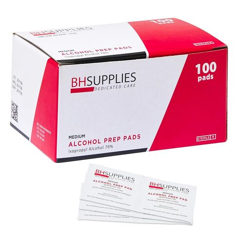 BH Supplies Alcohol Prep Pads | Medical Grade, Sterile, Individually Wrapped, 70% Isopropyl Alcohol, Medium 2-Ply, 200-Pack in Kuwait