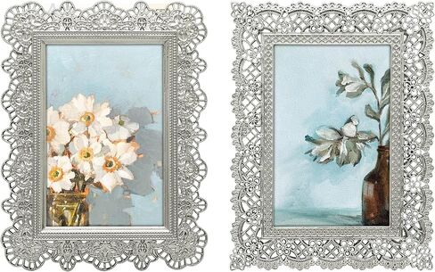 GIFTY GIFTY Lace Mini Frame Set/Set of 2 / 2x3 In | For Tabletop Display | Perfect for Home Decor, Wedding, Graduation, Or Milestone Photos (Silver) Gift Box in Kuwait