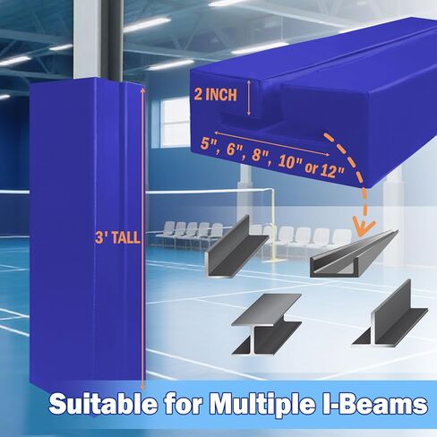 وسادة شفة I-Beam مع إسفنجة وقماش شبكي، بطانة سميكة بارتفاع 3 أقدام و2 بوصة لحواف 5/6/8/10/12 بوصة، حماية شديدة التحمل لملاعب كرة السلة في صالة الألعاب الرياضية، للاستخدام الداخلي والخارجي in Kuwait