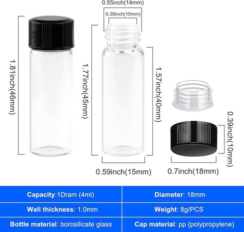 قوارير زجاجية شفافة صغيرة سعة 4 مل مع أغطية لولبية ووسادة من البولي إيثيلين، وقوارير عينات معملية مع أغطية، وحبر سائل مانع للتسرب، وزيوت، وعينات، وتخزين جزيئات الصخور بنفسك in Kuwait