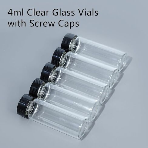 قوارير زجاجية شفافة صغيرة سعة 4 مل مع أغطية لولبية ووسادة من البولي إيثيلين، وقوارير عينات معملية مع أغطية، وحبر سائل مانع للتسرب، وزيوت، وعينات، وتخزين جزيئات الصخور بنفسك in Kuwait